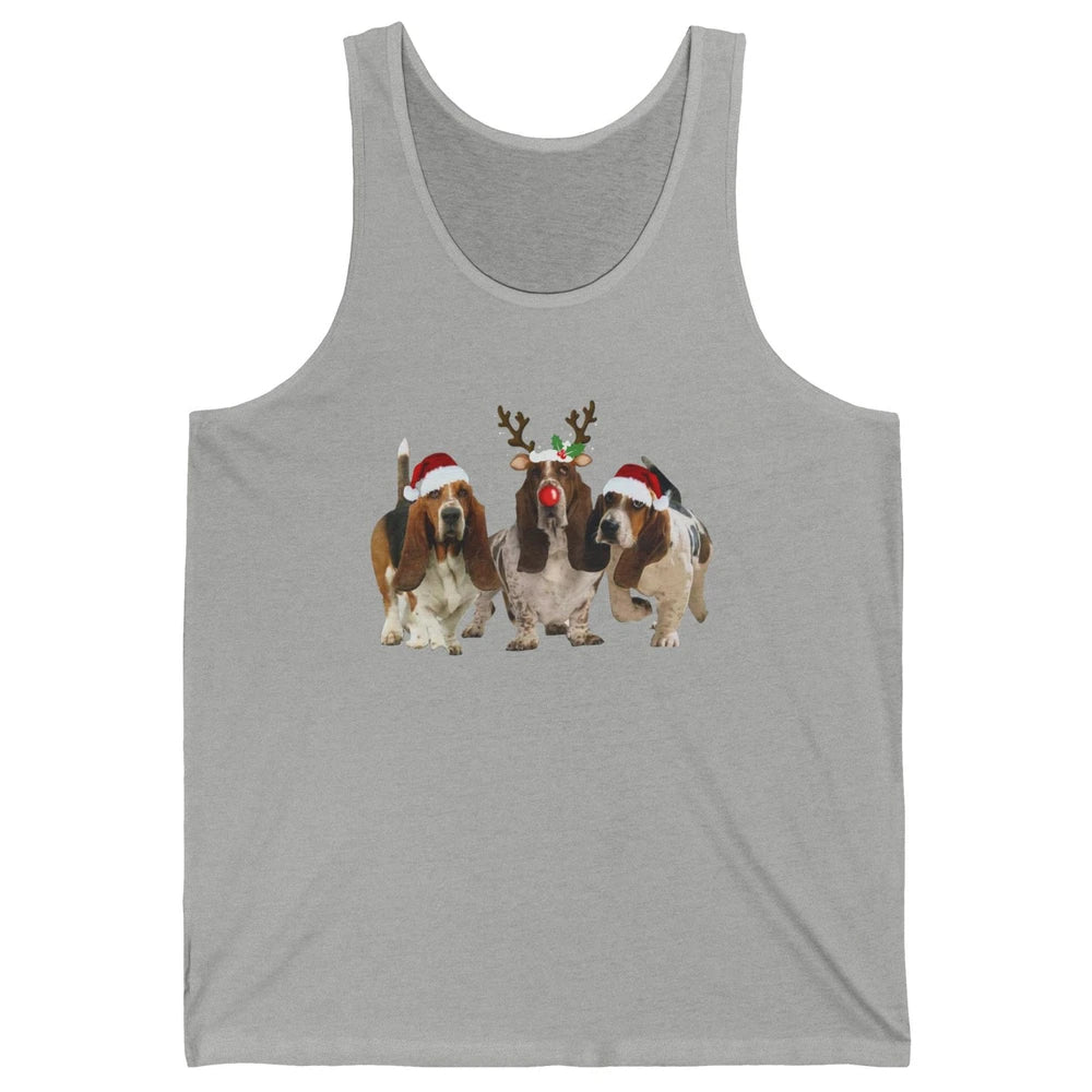 Basset Hound Santa Hats And Reindeer Horns Christmas Dog Mom Unisex Jersey Tank