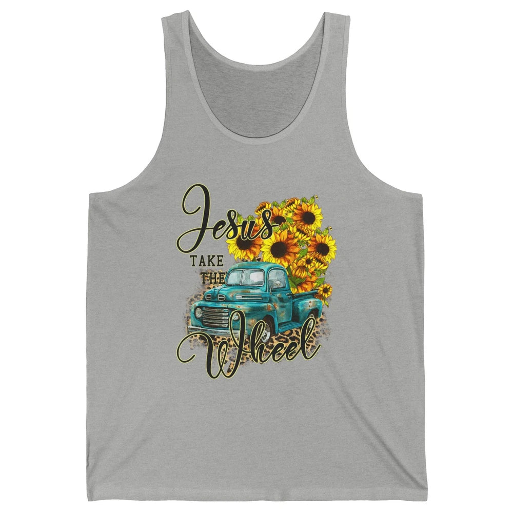 Sunflower Jesus Take The Wheel Truck Western Country Leopard Unisex Jersey Tank