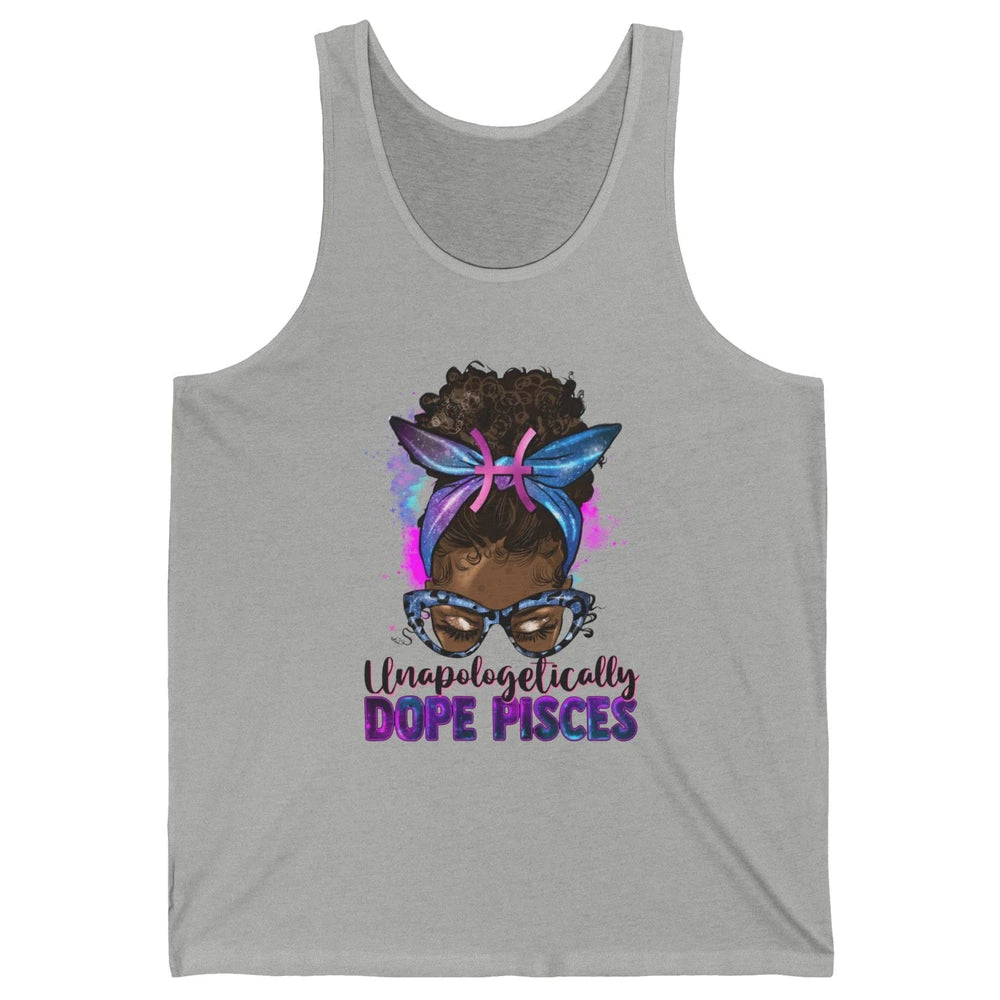 Unapologetically Dope Pisces Zodiac Leopard Afro Messy Bun Unisex Jersey Tank