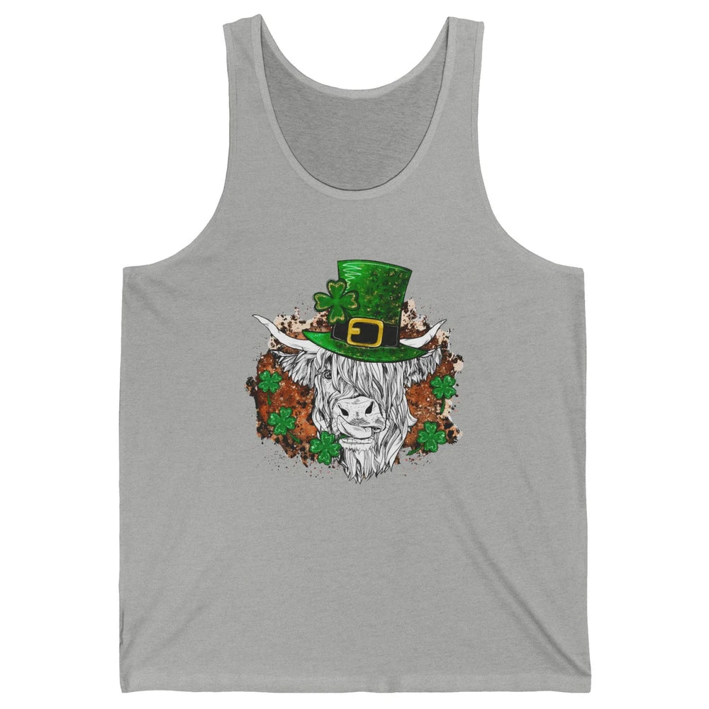 St Patrick's Day Highland Cow With Hat And Clover Shamrock Unisex Jersey Tank