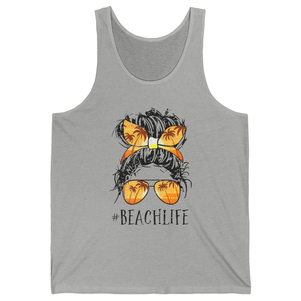 Beach Life Messy Bun Hair Retro Vintage Beach Palms Summer Unisex Jersey Tank