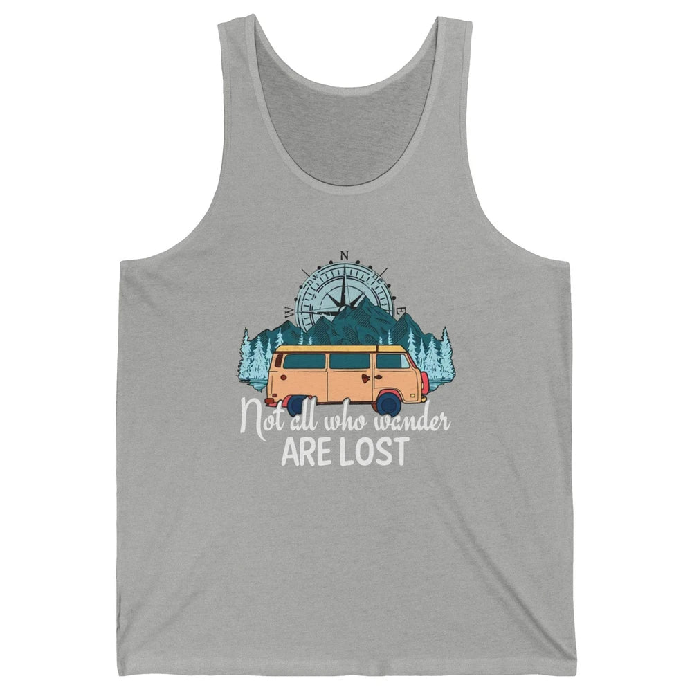 Vintage Compass Not All Who Wander Are Lost Camping Trailer Unisex Jersey Tank