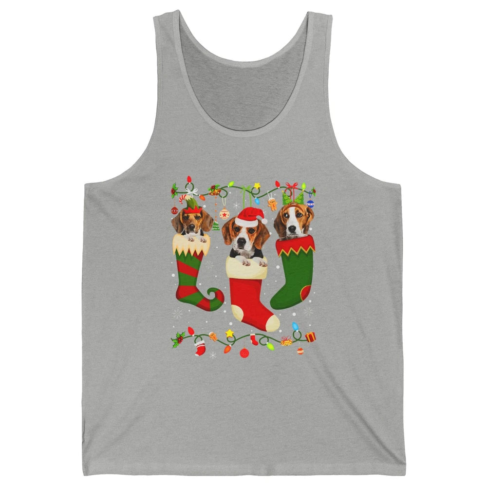 Funny Beagle Dog Christmas Tree Socks Xmas Lights Santa Hat Unisex Jersey Tank