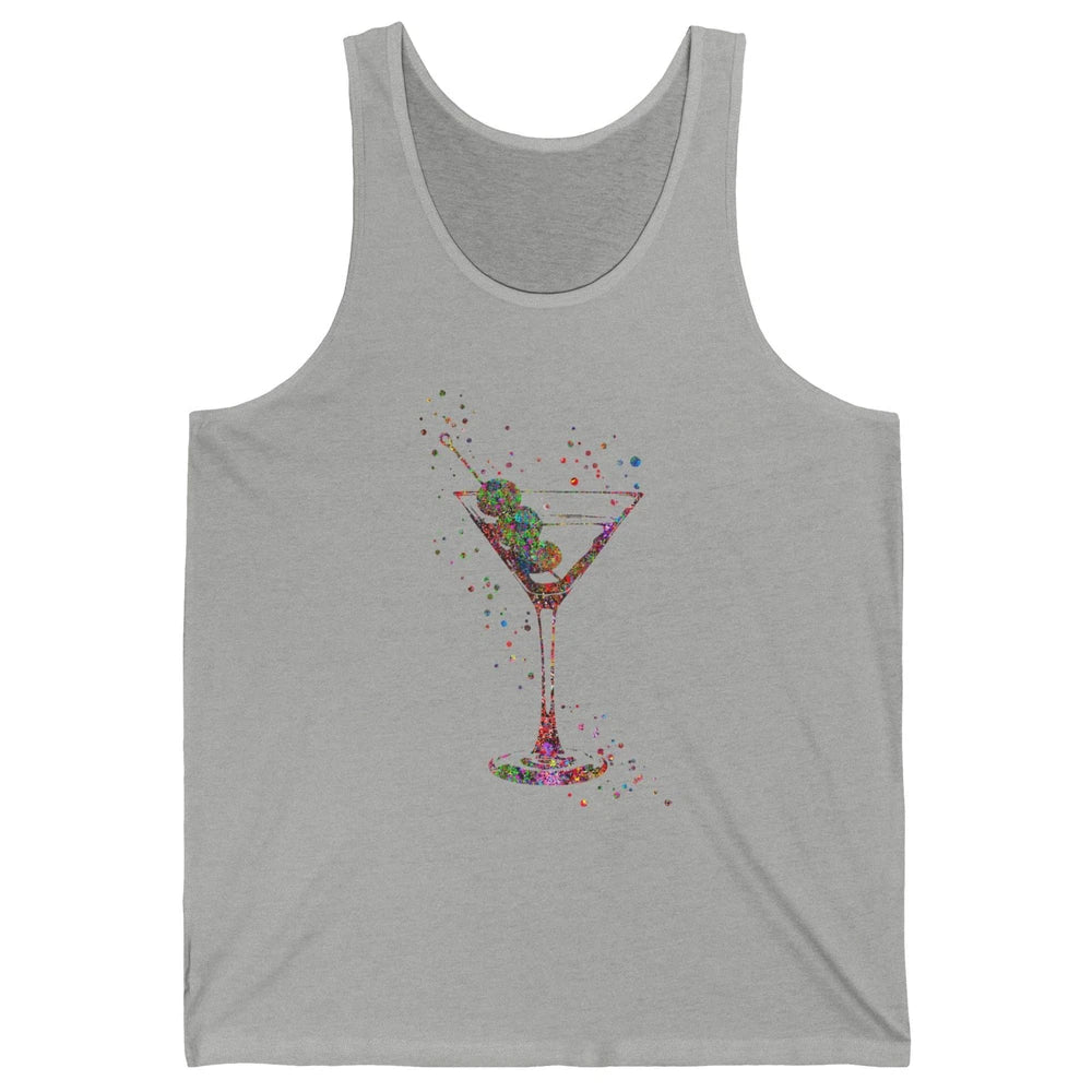 Watercolor Glass Of Martini Cocktails Wine Shot Alcoholic Unisex Jersey Tank