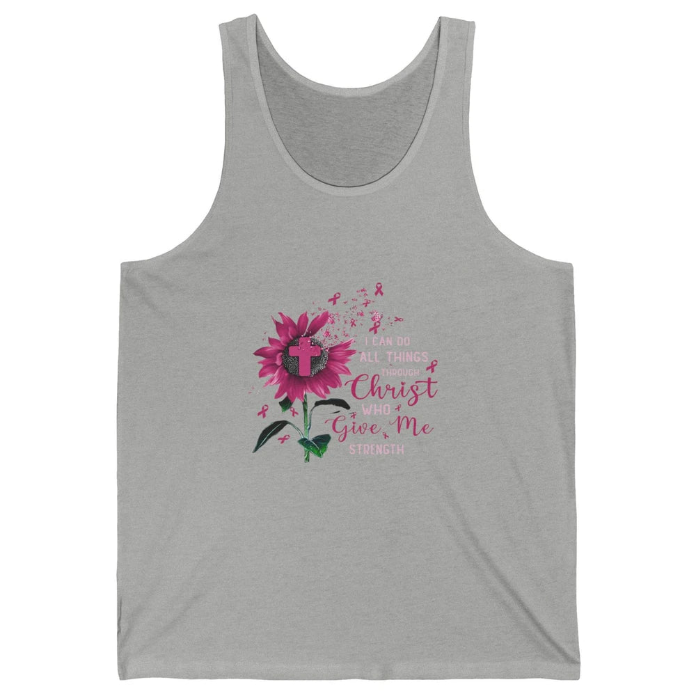 Breast Cancer Month Sunflower God Strength Cross Pink Ribbon Unisex Jersey Tank