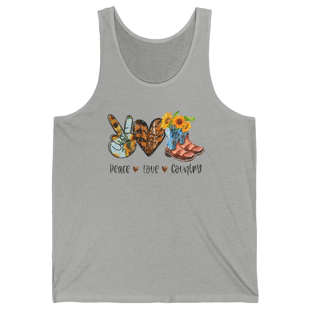 Retro Sunflower Peace Love Country Cowgirl Midwest Girl Boot Unisex Jersey Tank