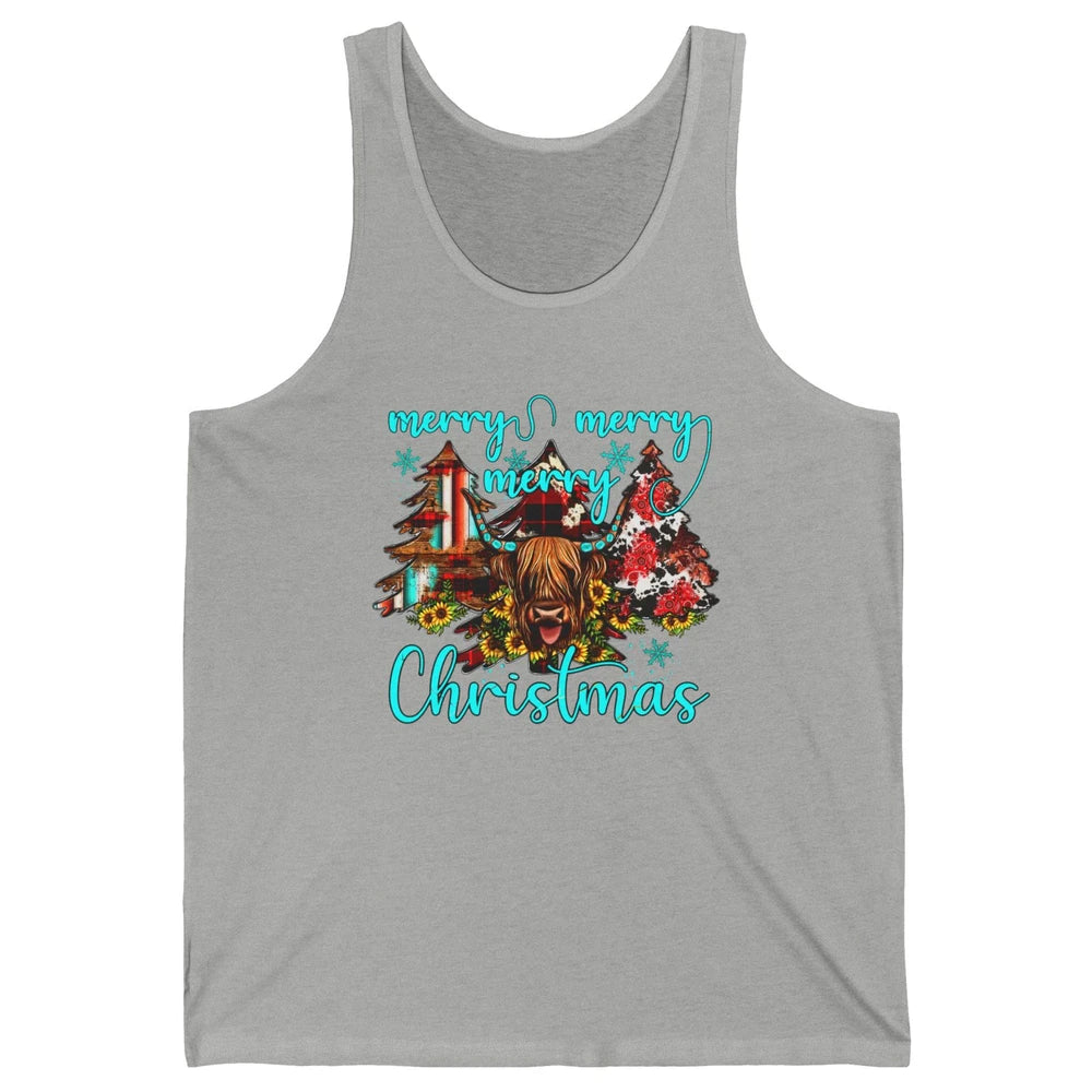 Highland Cow Merry Christmas Heifer Western Country Cowboy Unisex Jersey Tank