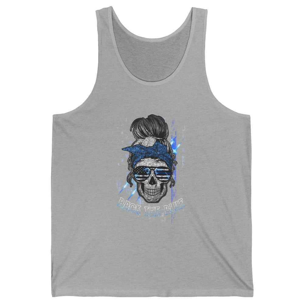 Back The Blue Police American Flag Skull Lady 4th of July Unisex Jersey Tank