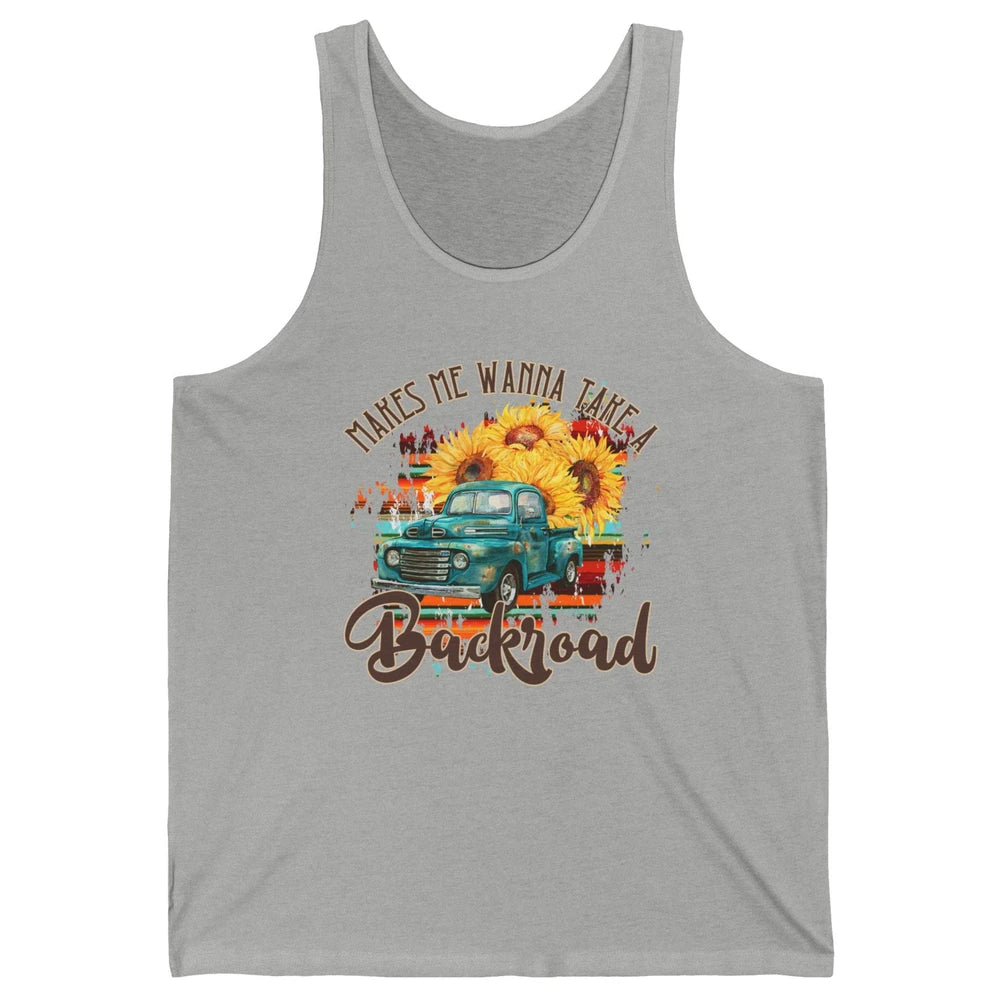 Retro Sunflower Truck Makes Me Wanna Take a Backroad Western Unisex Jersey Tank