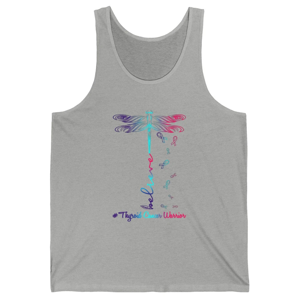 Thyroid Cancer Awareness Purple Pink Teal Ribbon Dragonfly Unisex Jersey Tank