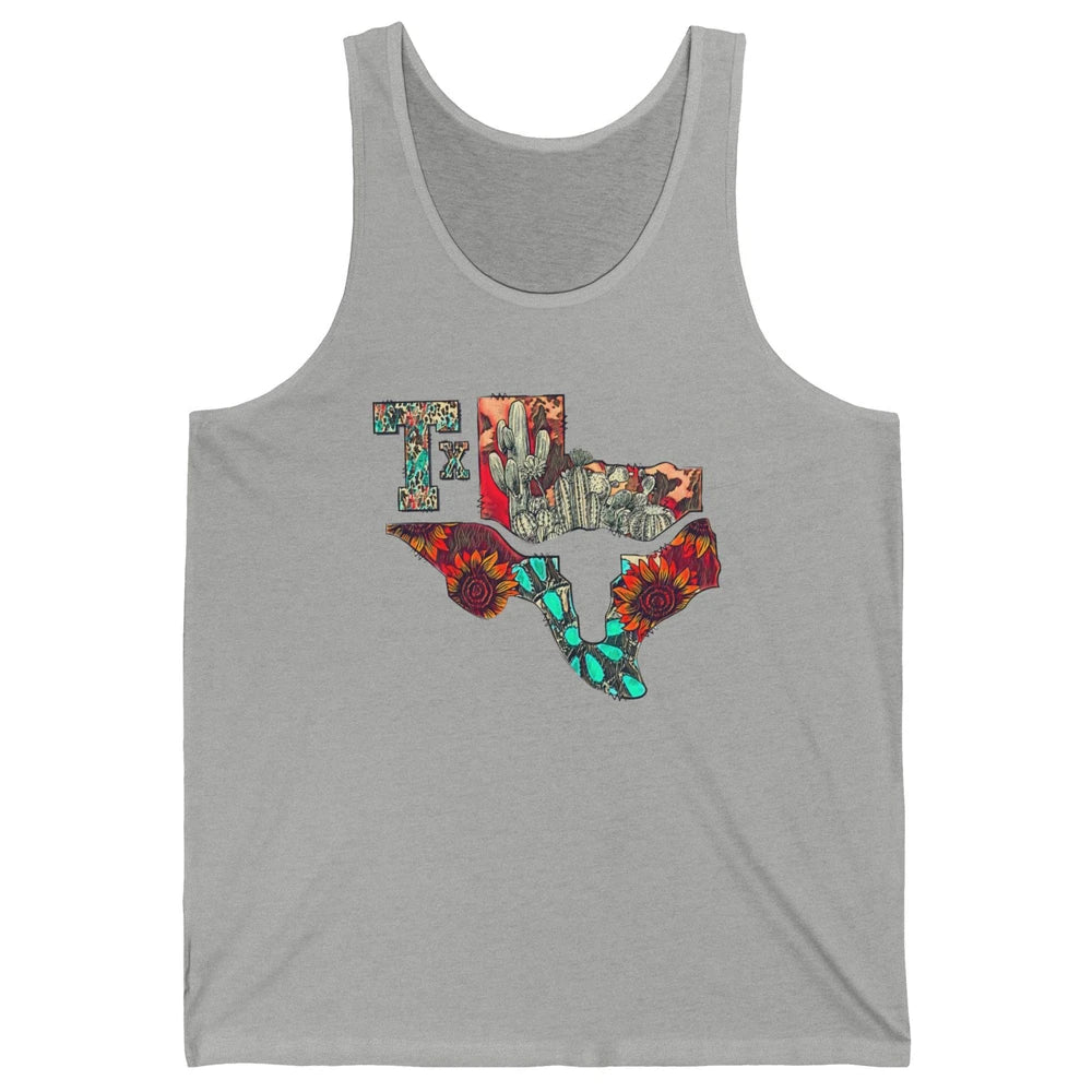 Texas Map Boho Texas State Leopard Western Desert Cactus Unisex Jersey Tank