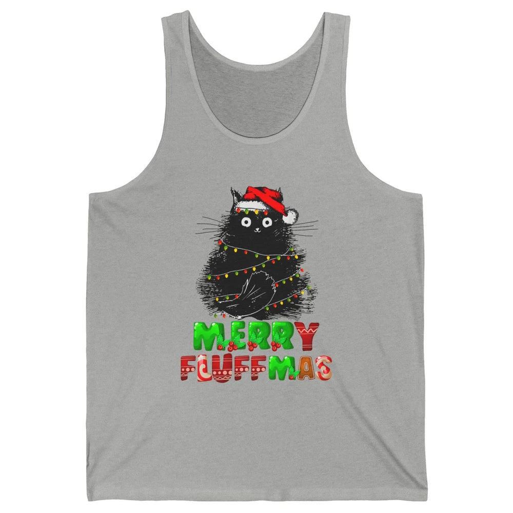 Merry Christmas Catmas Santa Hat Black Cat Xmas Lights Tree Unisex Jersey Tank