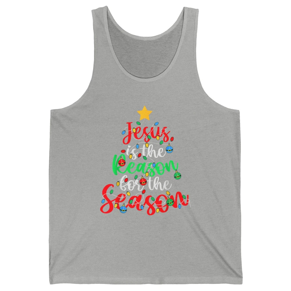 Merry Christmas Jesus The Reason For Season Xmas Tree Lights Unisex Jersey Tank