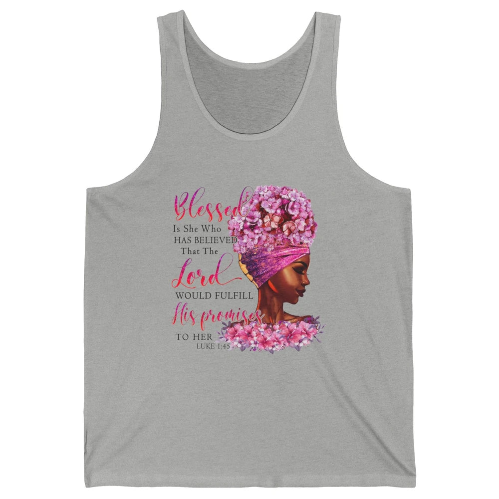 Black Woman Blessed Is She Who Believed God Christian Unisex Jersey Tank