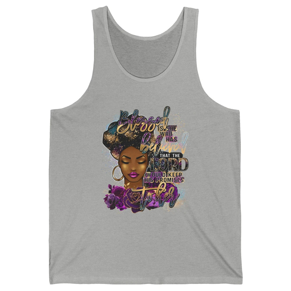 Afro Woman Blessed Is She Who Believed God African Christian Unisex Jersey Tank