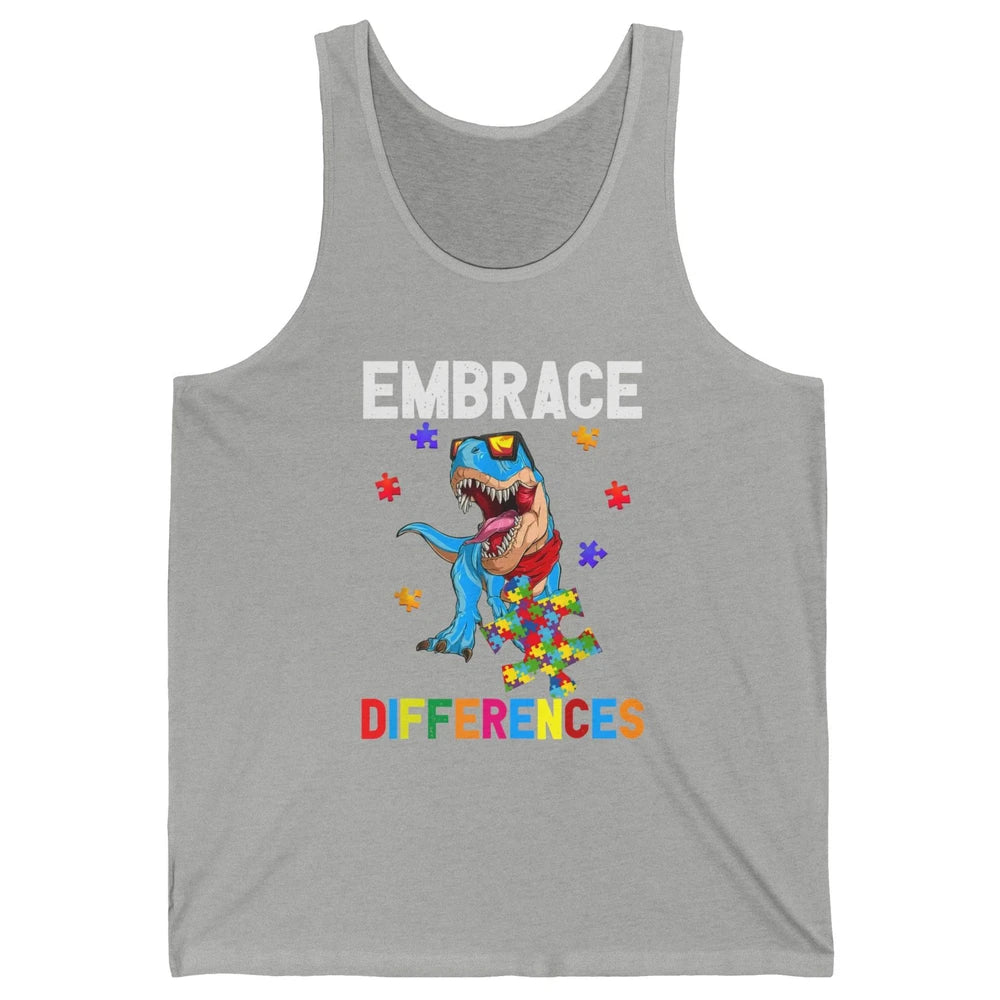 Autism Awareness Dinosaur Puzzle Piece Embrace Differences Unisex Jersey Tank