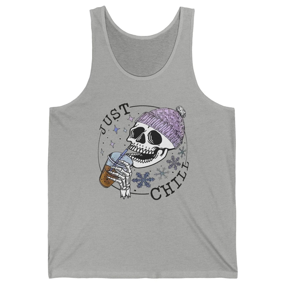 Funny Skeleton Coffee Just Relax Snowflakes Christmas Unisex Jersey Tank