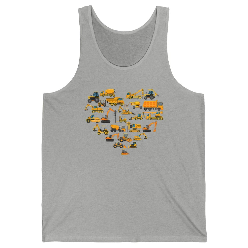 Types Of Construction Excavator Bulldozer Truck Heart Love Unisex Jersey Tank