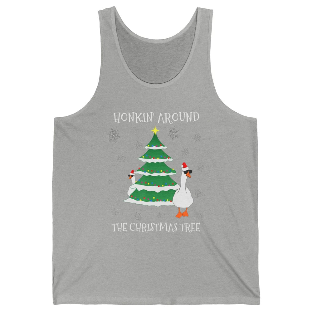 Merry Christmas Cute Geese Honking Around Xmas Tree Goose Unisex Jersey Tank