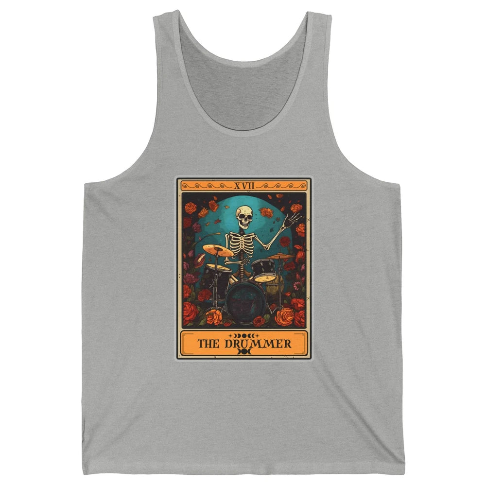 Retro Skeleton The Drummer Tarot Card Halloween Drumming Unisex Jersey Tank