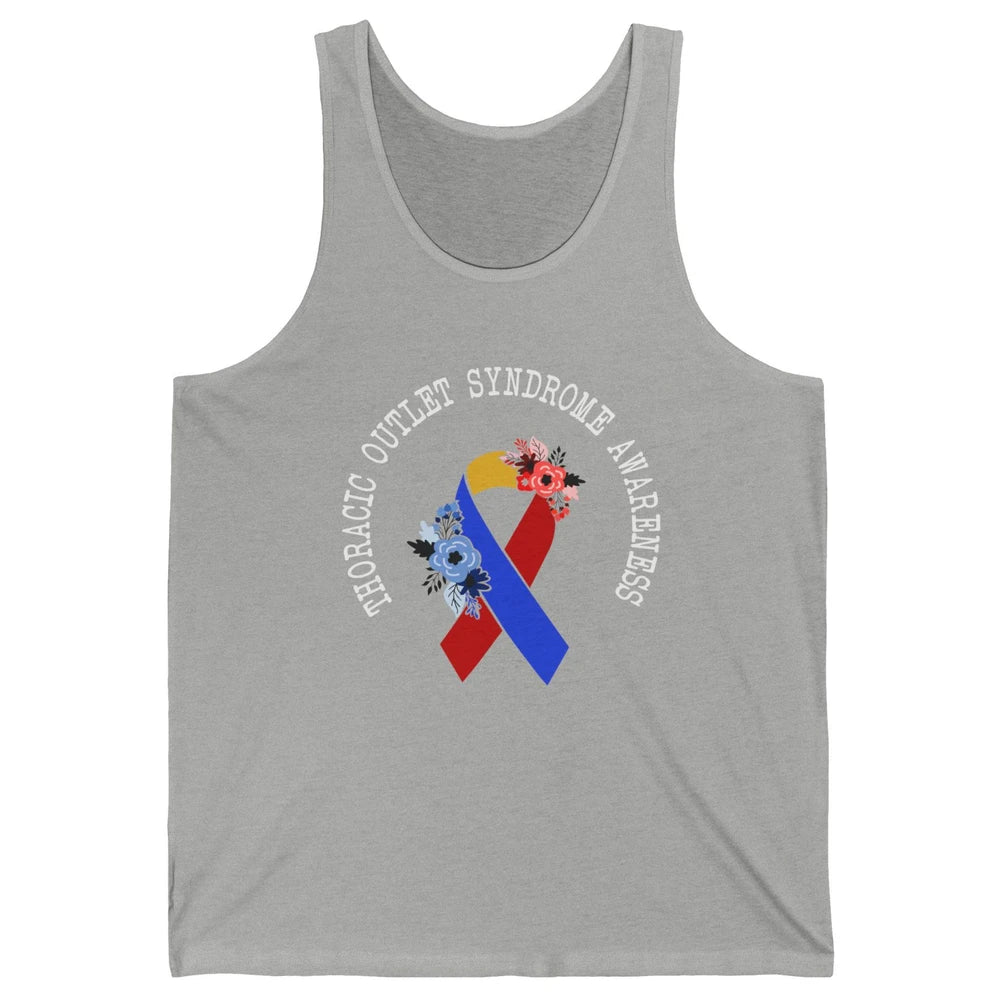 Thoracic Outlet Syndrome Awareness Floral Blue Red Ribbon Unisex Jersey Tank