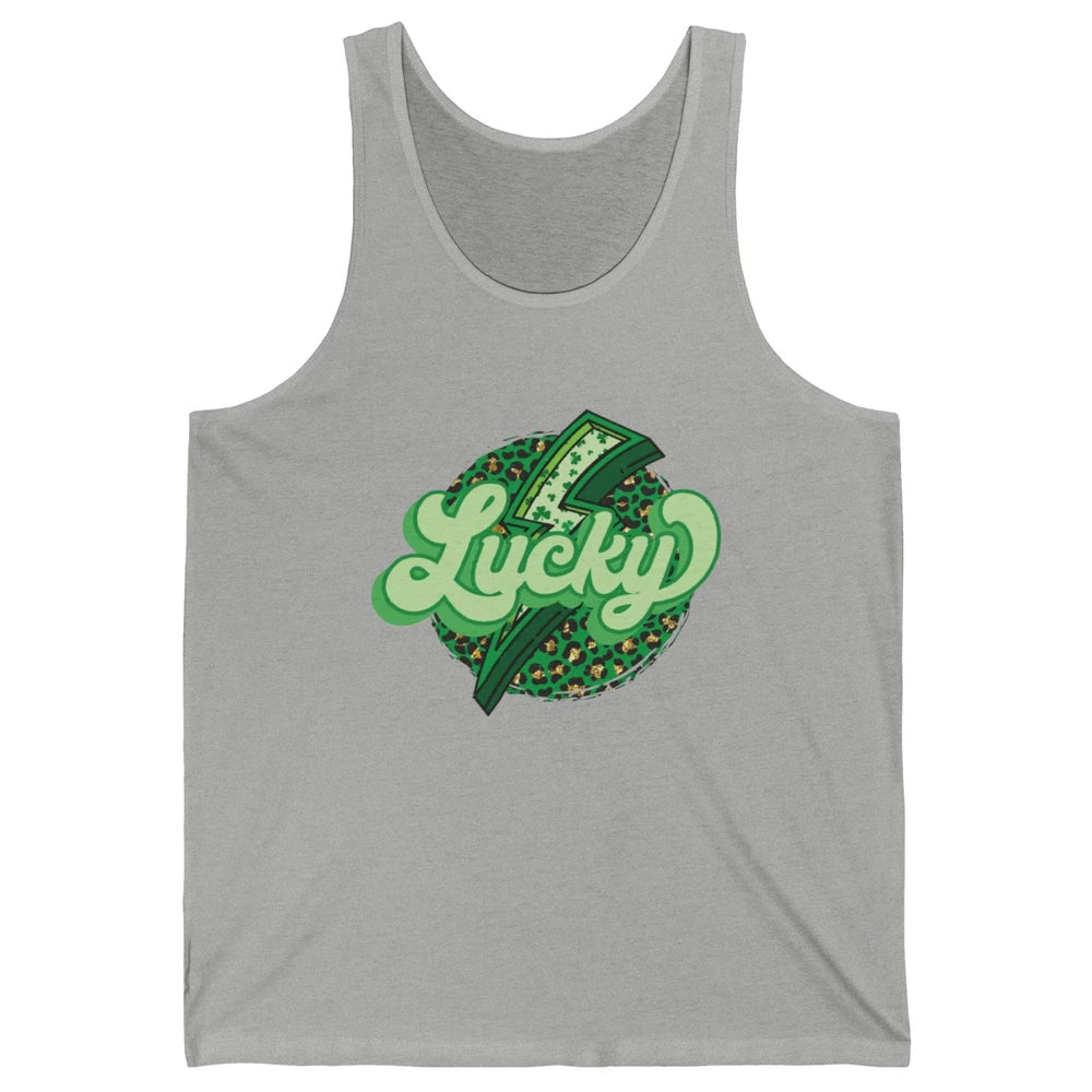 St Patrick Leopard Shamrocks Lucky Lightning Bolt Western Unisex Jersey Tank