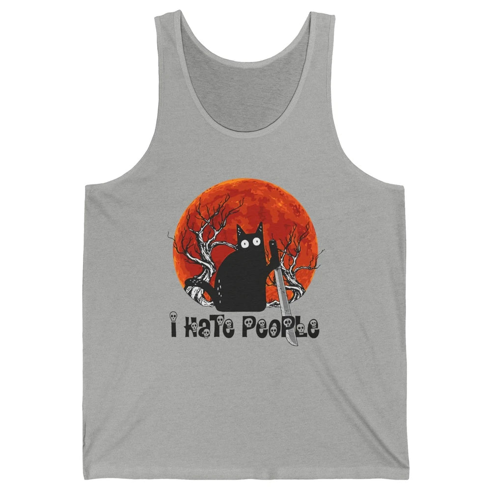 Black Cat Murderer I Hate People Pumpkin Halloween Costume Unisex Jersey Tank