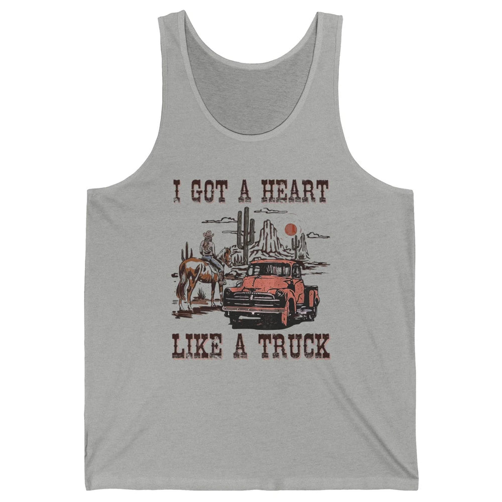 Western Sunset Cowgirl I Got Heart Like Truck Rodeo Cactus Unisex Jersey Tank