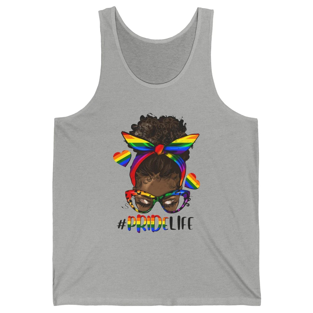 Black Melanin Messy Bun Rainbow Bandana Pride Life LGBTQ Unisex Jersey Tank