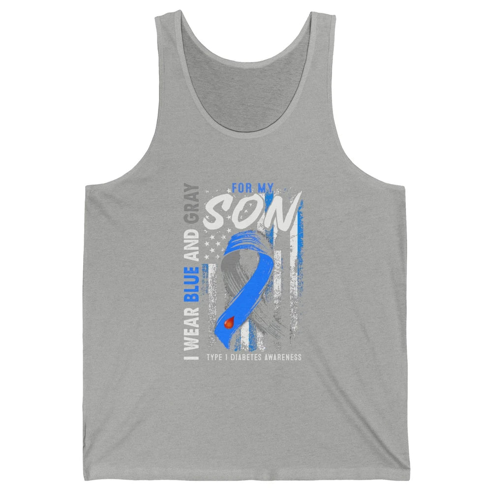 T1D Son Blue Gray Flag Diabetes Type One Awareness Warrior Unisex Jersey Tank