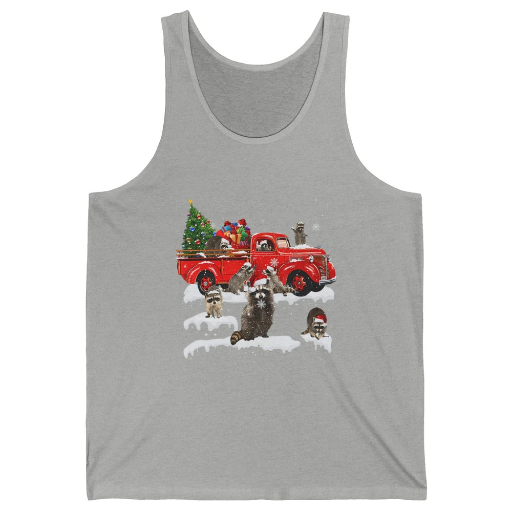 Funny Red Truck Raccoon Xmas Tree Lights Merry Christmas Unisex Jersey Tank