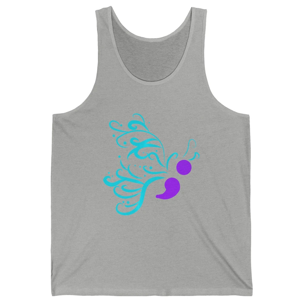 Semicolon Butterfly Teal Warrior Suicide Prevention Month Unisex Jersey Tank