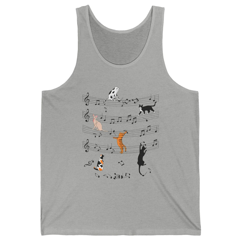 Cat On Music Sheets Cute Music Notes Funny Cat Musician Unisex Jersey Tank