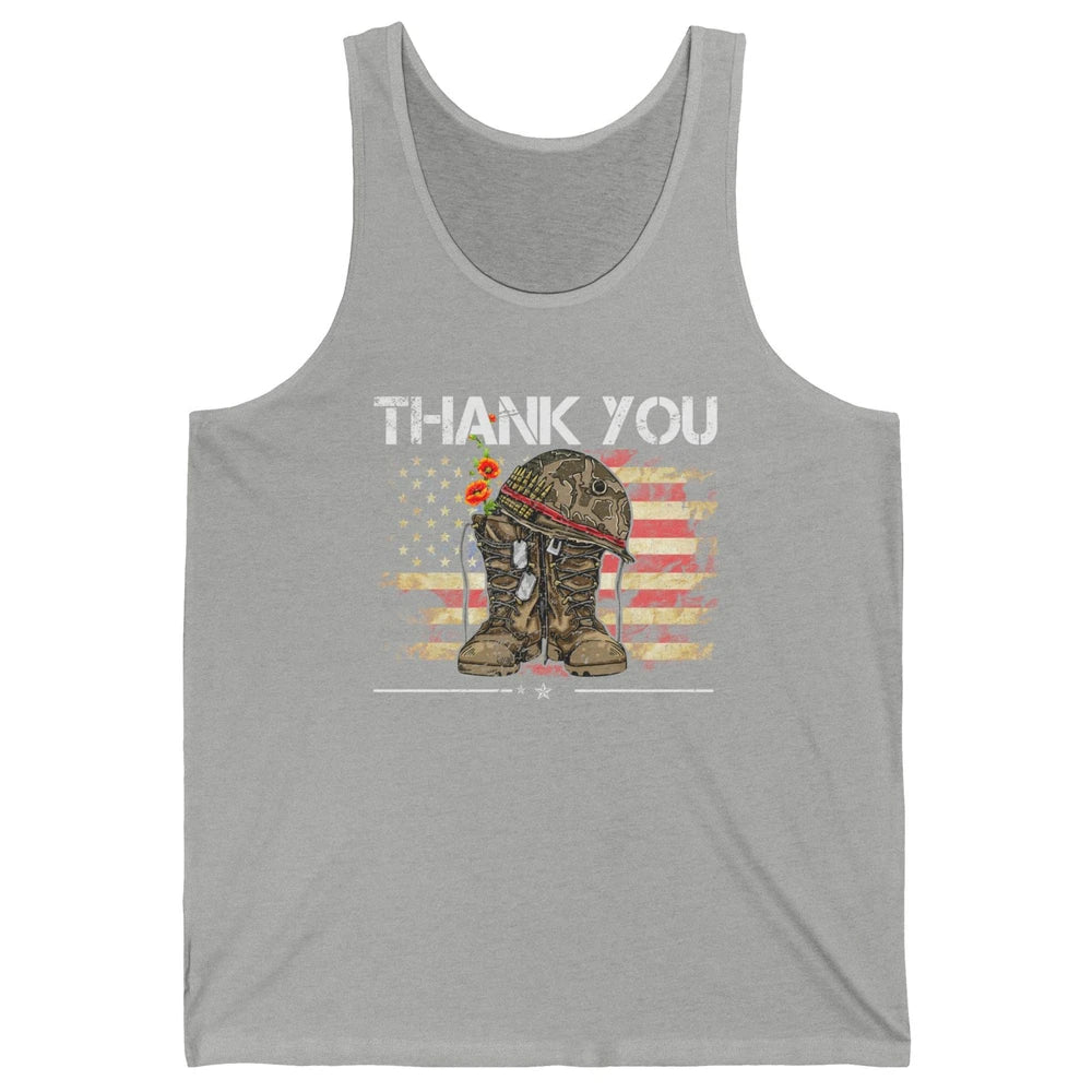 Vintage Veteran US Flag Thank You Military Boot Memorial Day Unisex Jersey Tank