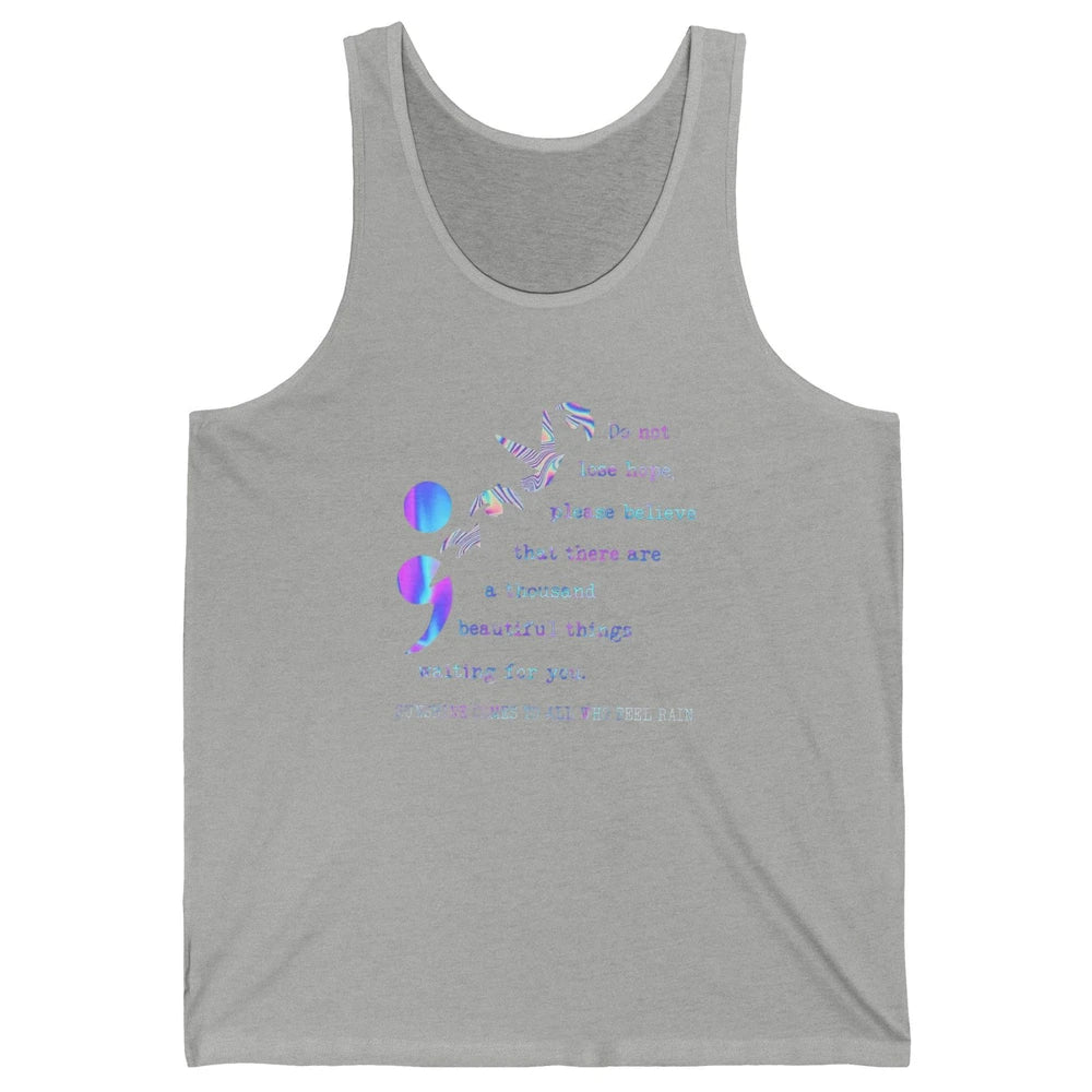 Semicolon Turquoise Ribbon Bird Suicide Prevention Month Unisex Jersey Tank