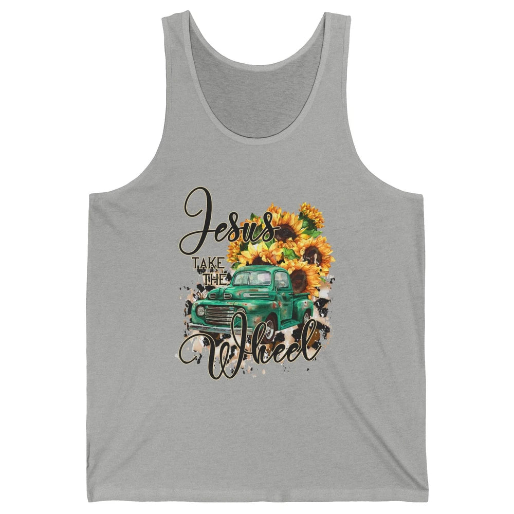 Sunflower Truck Jesus Take The Wheel Christian Gift Leopard Unisex Jersey Tank