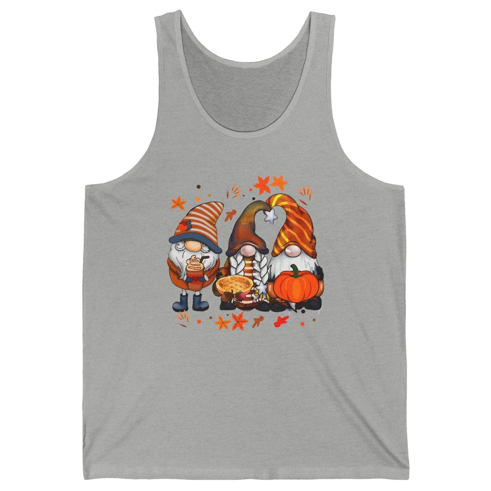 Retro Fall Gnomies Pumpkin Falling Leaves Thanksgiving Gnome Unisex Jersey Tank