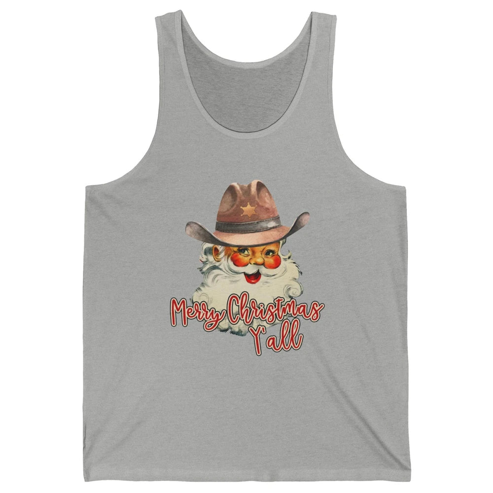 Santa Claus Merry Christmas Y'all Western Country Cowboy Unisex Jersey Tank