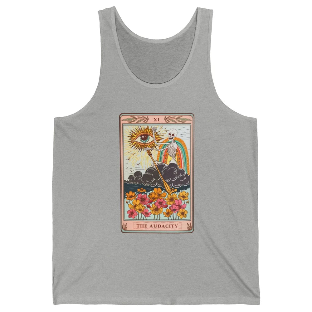 Retro Skeleton Riding Cloud The Audacity Tarot Card Rainbow Unisex Jersey Tank