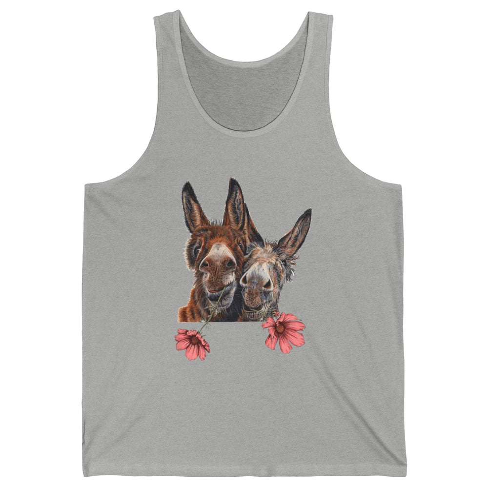 Wildflower Donkey Couple Retro Farm Animal Life Funny Donkey Unisex Jersey Tank