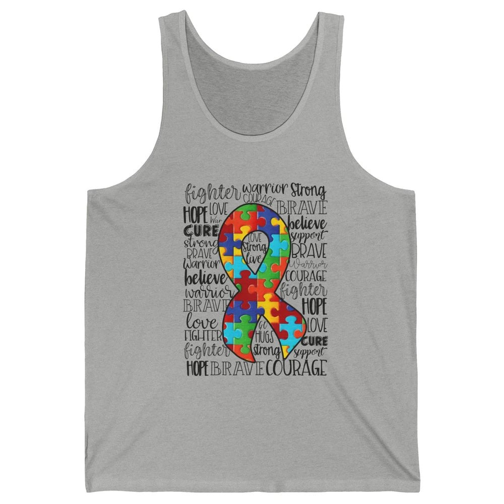 Autism Awareness Puzzles Ribbon Strong Brave Autism Support Unisex Jersey Tank