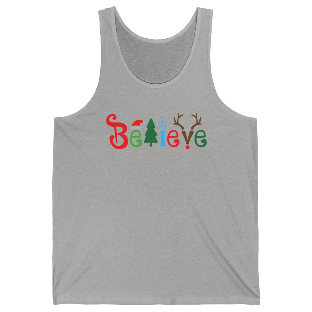 Funny Santa Claus Hat Believe Snowflakes Christmas Costume Unisex Jersey Tank