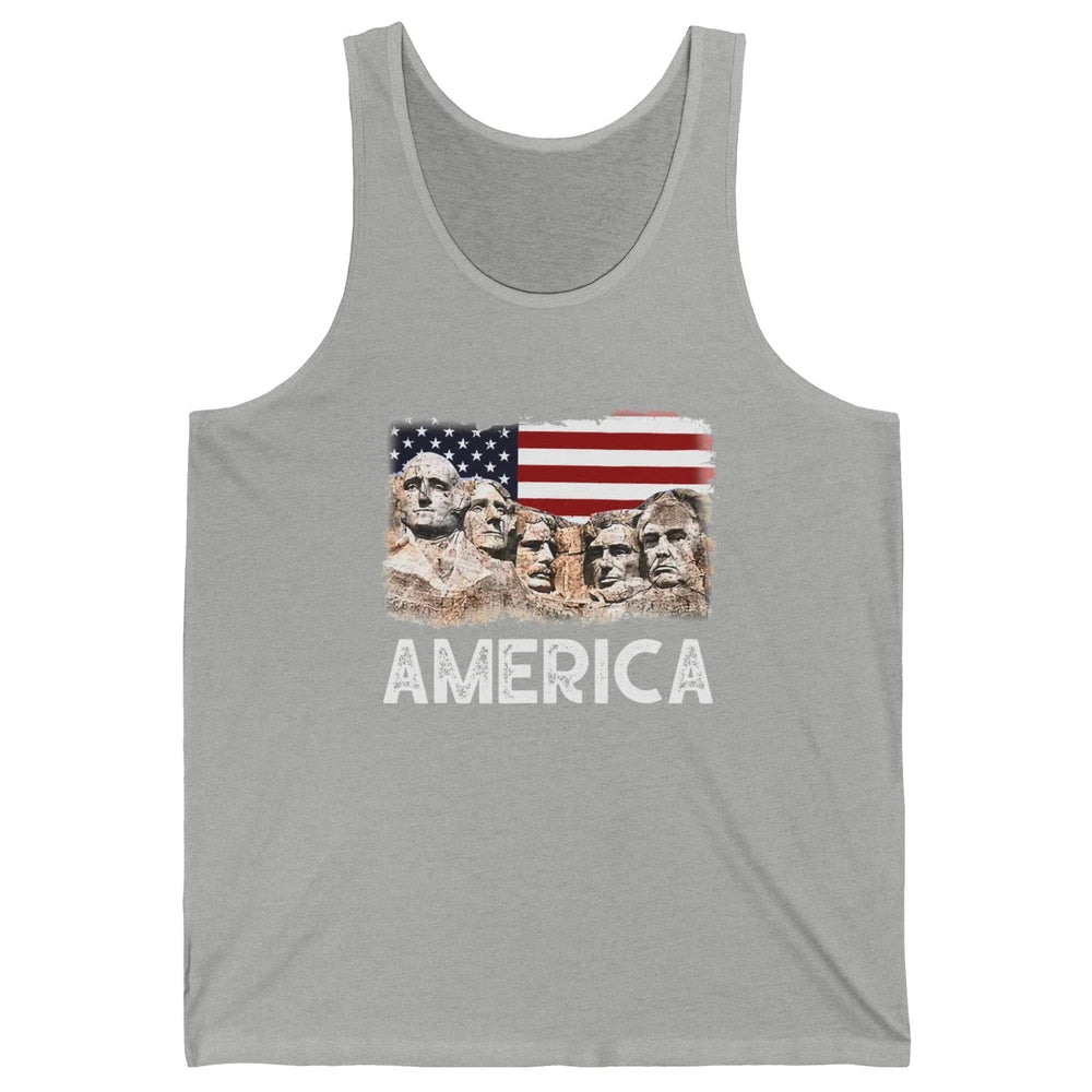 Trump US Presidents 45th Rushmore Mount US Flag 4Th Of July Unisex Jersey Tank