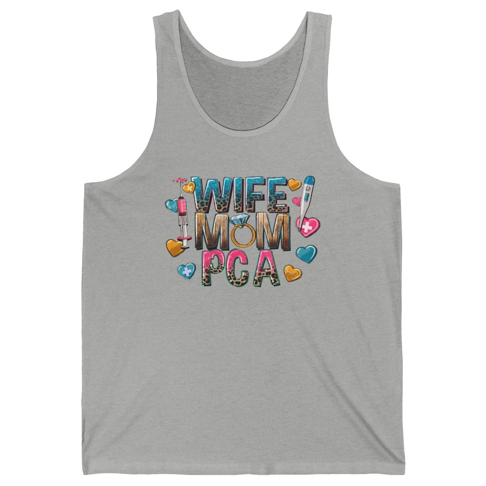 Wife Mom PCA Leopard Heart Western PCA Valentines Day Nurse Unisex Jersey Tank