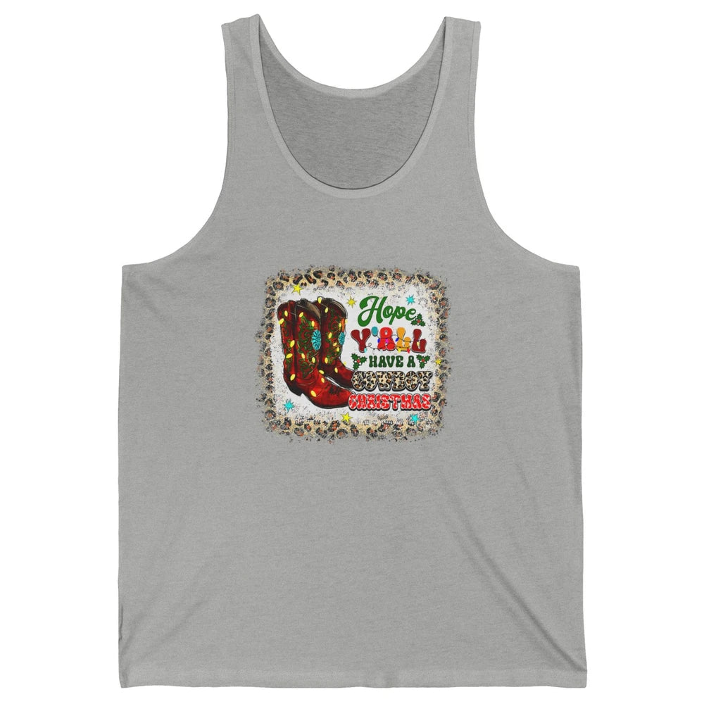 Merry Christmas Cowboy Boots Leopard Xmas Lights Western Unisex Jersey Tank