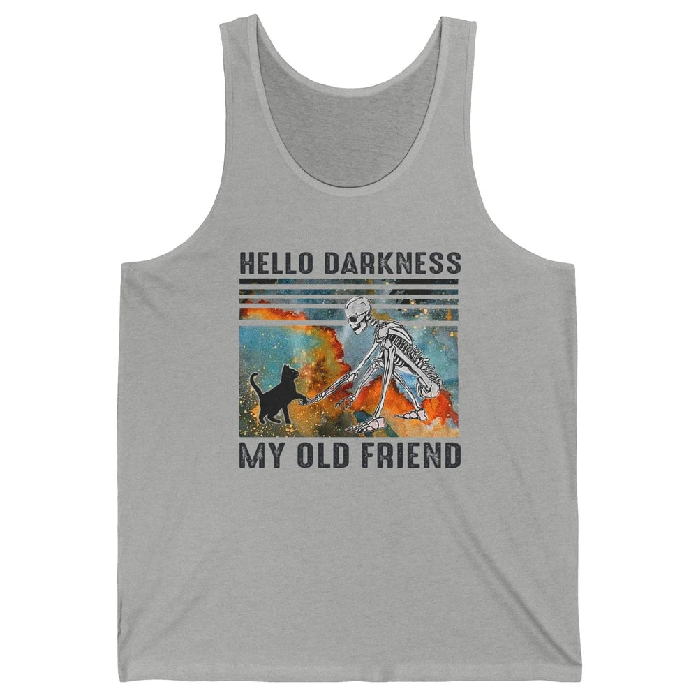 Black Cat And Skeleton Hello Darkness My Old Friend Cat Love Unisex Jersey Tank