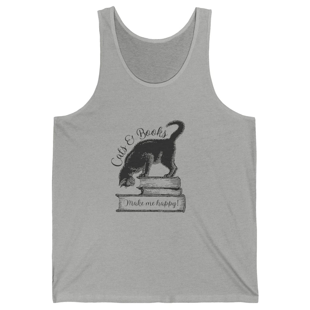 Black Cat Make Me Happy Reading Book Retro Kitten Bookish Unisex Jersey Tank