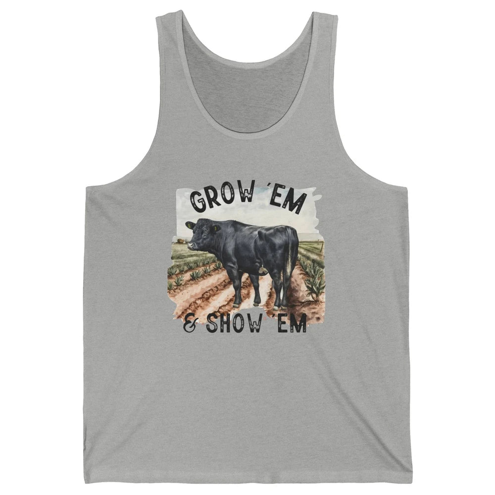 Black Cow On The Farm Grow Em Show Em Western Farm Life Unisex Jersey Tank