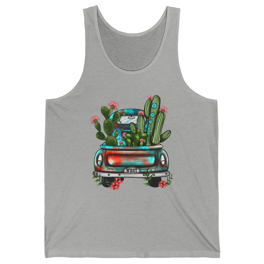 Turquoise Western Truck Desert Cactus Go West Western Gift Unisex Jersey Tank