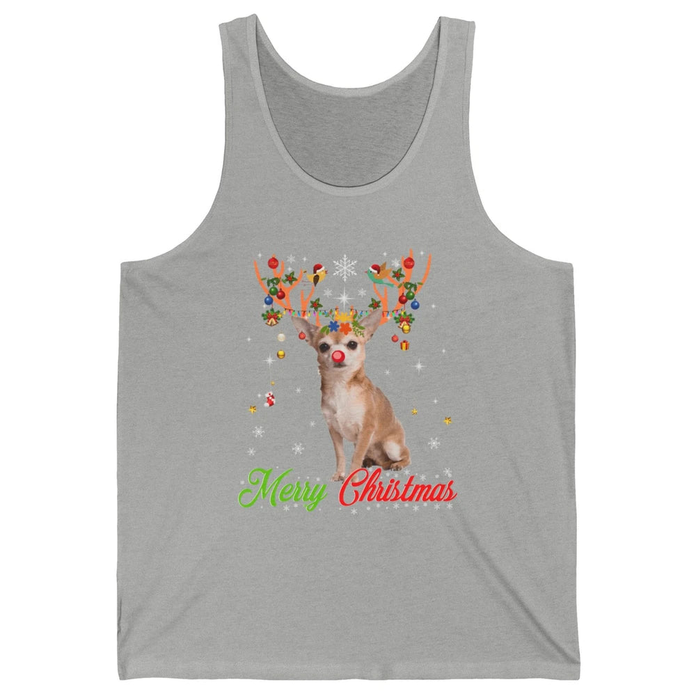 Merry Christmas Chihuahua Dog Santa Hat Xmas Reindeer Lights Unisex Jersey Tank